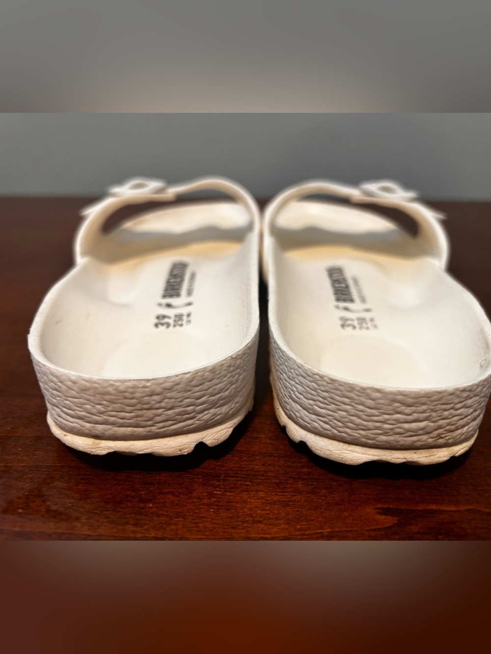 Birkenstock White Single Strap Slide EVA Sandals with Buckle 39/8.5 - Picture 10 of 14